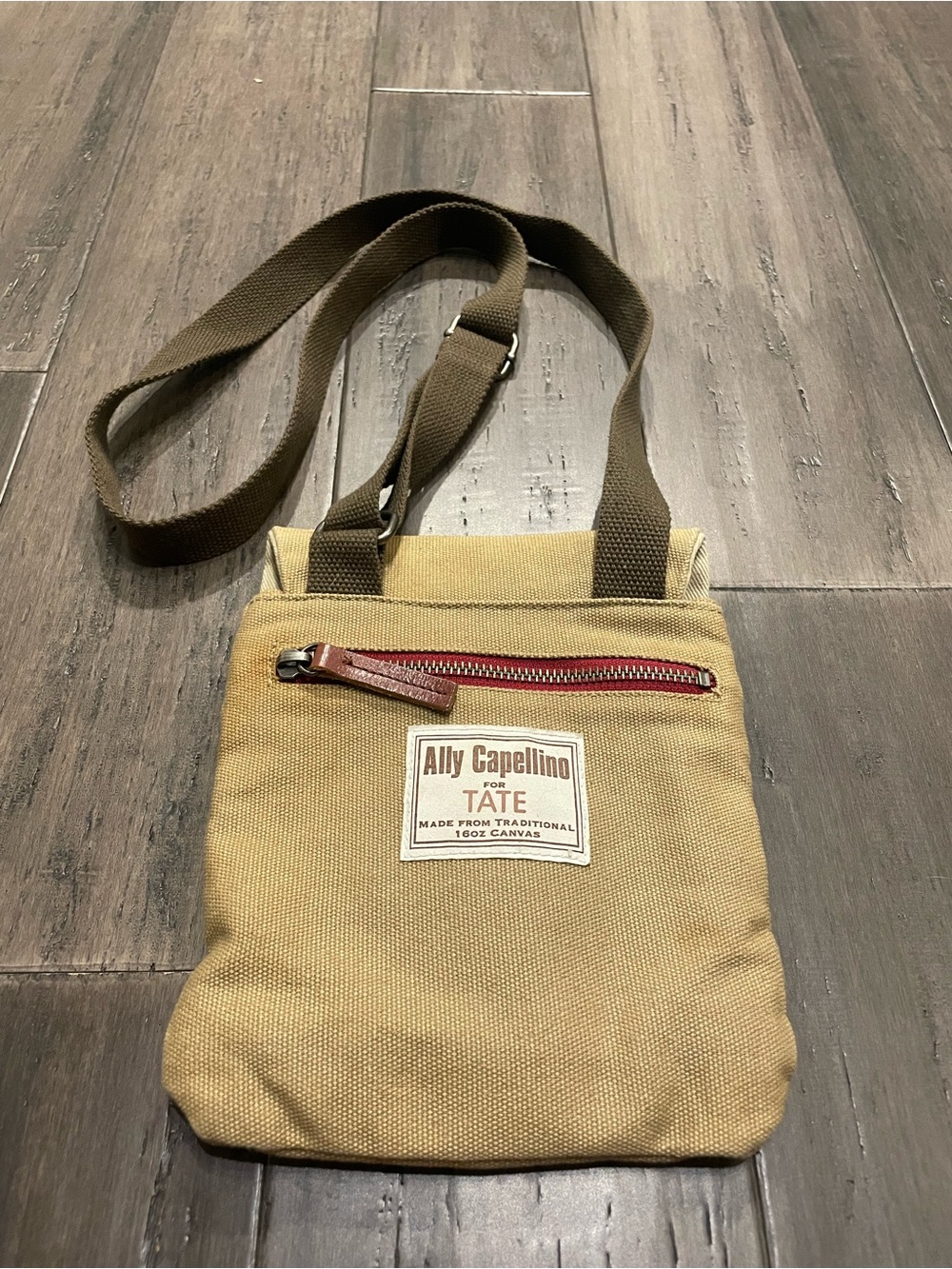 Ally Capellino for Tate 16oz Canvas Crossbody Bag Tan Leather Small Shoulder Bag